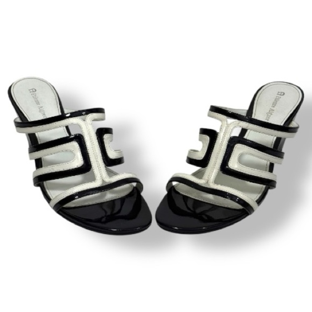Etienne Aigner Black & White Wedge Slip-On Sandals Women's Size 9.5 M